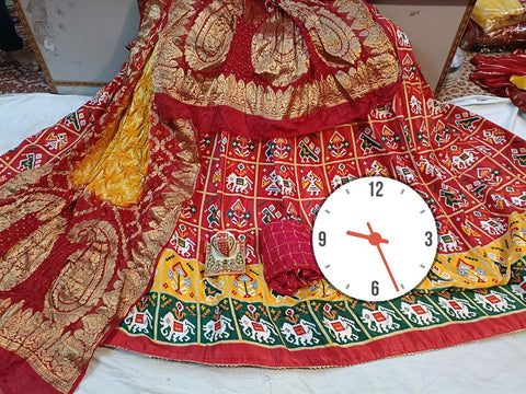 Pure Dola Silk Patola Printe Cotton Inner Lining Lehenga Or Kml Red Mahroon Yellow